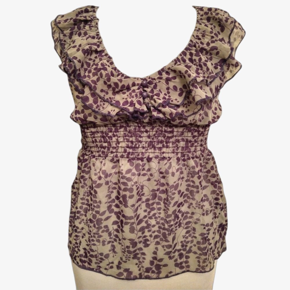 Wet Seal Vintage Y2K Purple Floral Ruffle Babydoll Top - Picture 2 of 7